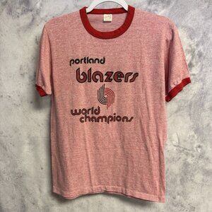 Vintage 70s Portland Trail Blazers Ringer T Shirt Mens Large Red NBA
